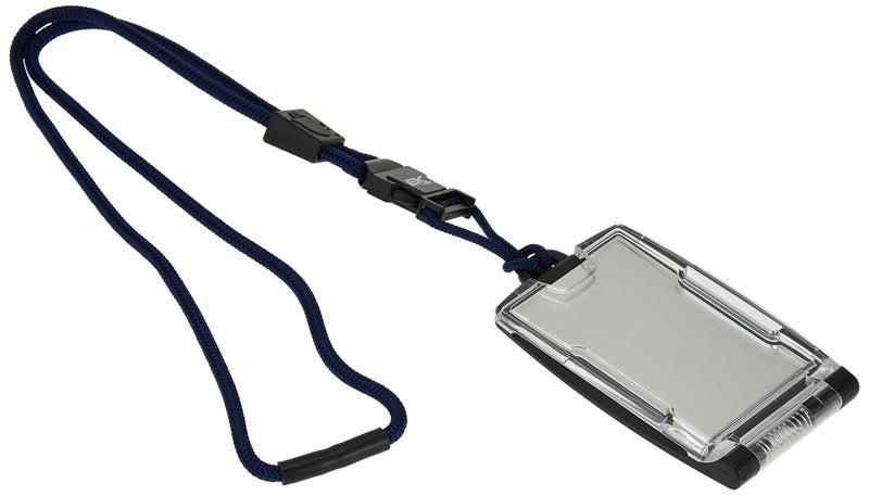 EK USA FIPS 201 One Hander ID Card Holder with Lanyard, Secure Badge Holder for CAC Card, 2 sided â€“ Navy - Image 1
